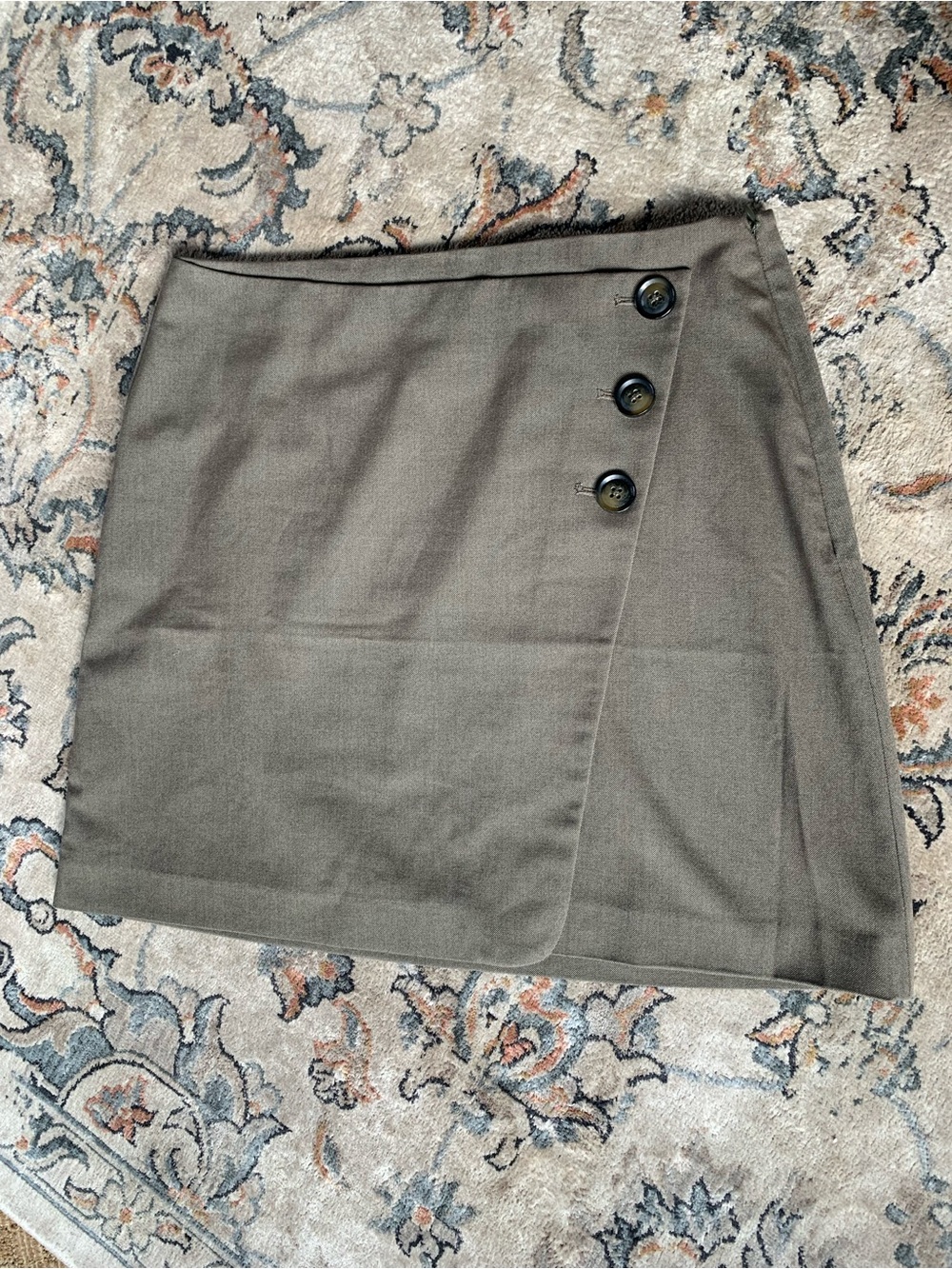 RW&CO. Olive Green Mini Wrap Skirt with Button Accents